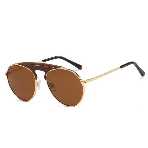 Men's Retro Color Leather Front Piece Sunglasses